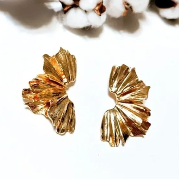 Gold Flowers Statement Earrings - Picture 2 of 6